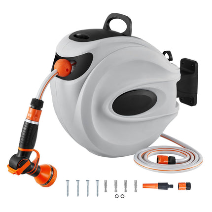 Retractable Hose Reel, Wall-Mounted 20m, 180 Swivel