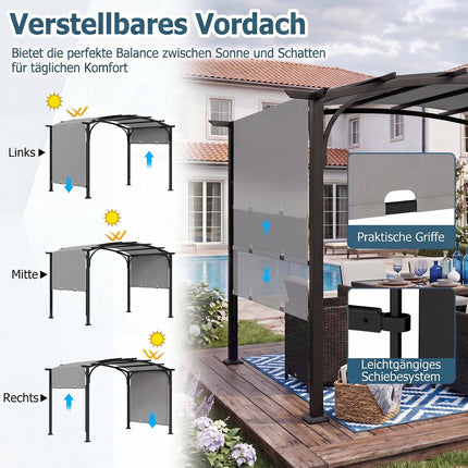 Pergola rétractable d'extérieur, 305 x 242 cm, tissu gris