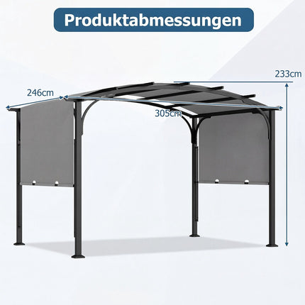 Pergola rétractable d'extérieur, 305 x 242 cm, tissu gris