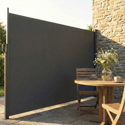 Ausziehbare Outdoor-Sichtschutzwand, wasserabweisend, UV 50+, 420x185 cm, Dunkelgrau