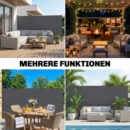 Ausziehbare Outdoor-Sichtschutzwand, wasserabweisend, UV 50+, 420x185 cm, Dunkelgrau