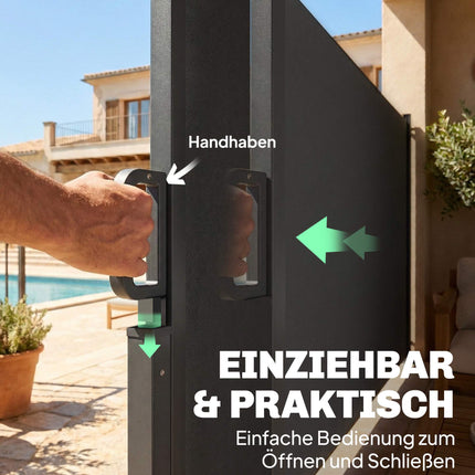 Ausziehbare Outdoor-Sichtschutzwand, wasserabweisend, UV 50+, 420x185 cm, Dunkelgrau
