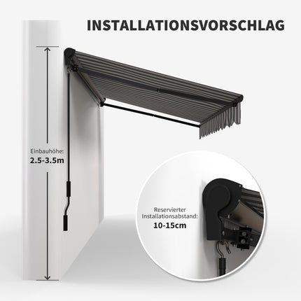 Store banne rétractable pour terrasse, résistant aux intempéries, 395 x 250 cm, gris/blanc