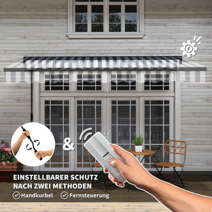 Store banne rétractable pour terrasse, résistant aux intempéries, 395 x 250 cm, gris/blanc