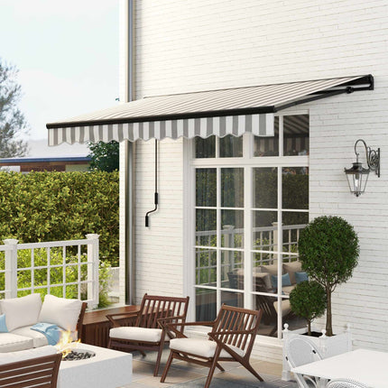 Store banne rétractable pour terrasse, résistant aux intempéries, 395 x 250 cm, gris/blanc