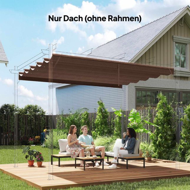 Pergola rétractable 3x3m, résistante aux intempéries, couleur café