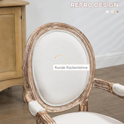 Chaise De Salle À Manger Rétro Chaise Rembourrée Accoudoirs Bois D'Hévéa Couleur Bois Blanc Crème 56 X 55,5 X 96 Cm
