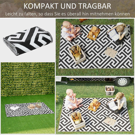 Wendbarer Outdoor-Teppich, strapazierfähig, Schwarz/Weiß, 121 x 182 cm