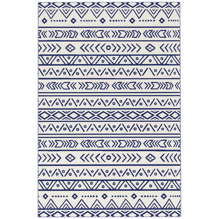 Tapis d'extérieur réversible, résistant aux intempéries, 182 x 274 cm, bleu/blanc