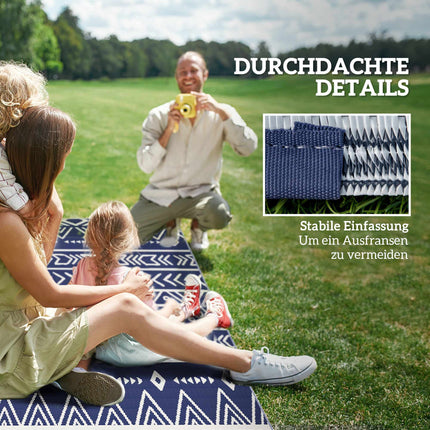 Tapis d'extérieur réversible, résistant aux intempéries, 182 x 274 cm, bleu/blanc
