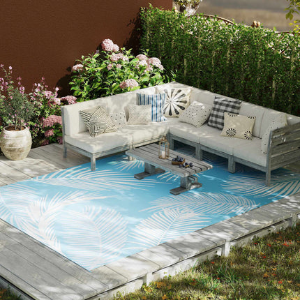 Tapis d'extérieur réversible, résistant aux intempéries, 274 x 182 cm, bleu clair/blanc