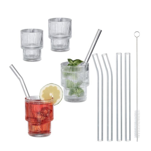 Lot de 4 verres à boire côtelés
