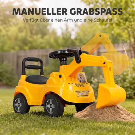 Ride-On Excavator for Kids with Digging Arm and Horn, 1–3 Years, Yellow, Storage