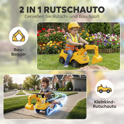 Ride-On Excavator for Kids with Digging Arm and Horn, 1–3 Years, Yellow, Storage
