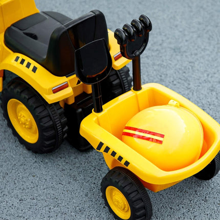 Pelleteuse électrique à pédales avec pelle et remorque, jaune, 1-3 ans