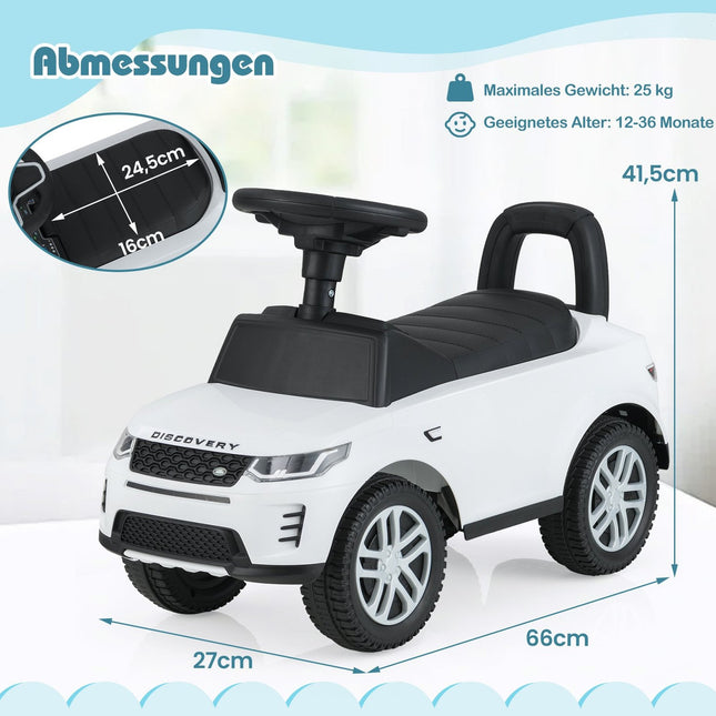 Voiture jouet à enfourcher avec rangement, blanche, sans danger pour les tout-petits
