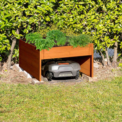 Roboter-Rasenmäher-Garage mit Pflanzbeet