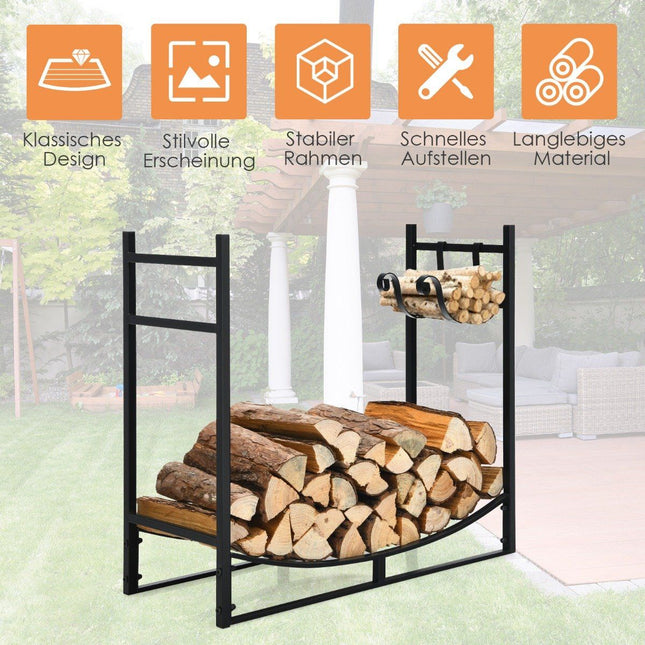 Étagère de cheminée robuste avec support à bois de chauffage amovible 84 x 33 x 76 cm noir
