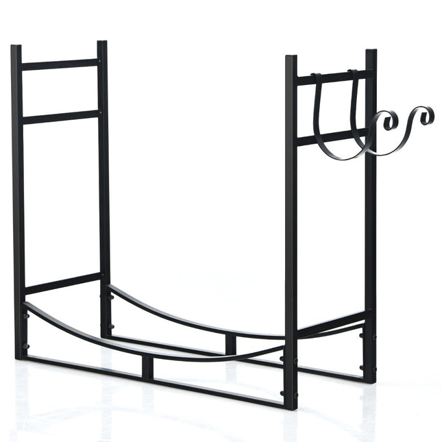 Étagère de cheminée robuste avec support à bois de chauffage amovible 84 x 33 x 76 cm noir