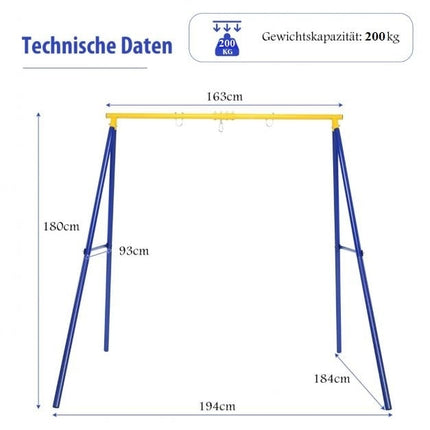 Robustes Metall Schaukelgestell A-Rahmen Gartenschaukelgestell 194 x 184 x 180 cm Blau + Gelb