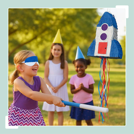 Piñata fusée avec chauve-souris et masque pour fêtes