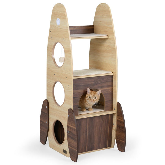 Raketenförmiger Katzenbaum mit Sisalmatte & Plattformen