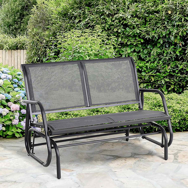 Rocking Chair 2 Places Banc De Jardin Balançoire De Jardin Banc De Parc Meubles De Jardin En Métal Gris 120 X 70 X 85 Cm