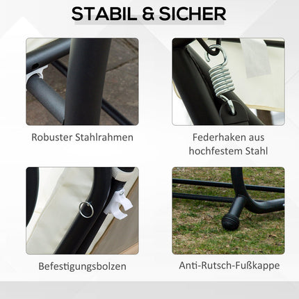 Rocking Chair 3 Places Hollywood Swing Avec Siège Et Dossiers, Plateau, Angle De Toit Réglable, Crème