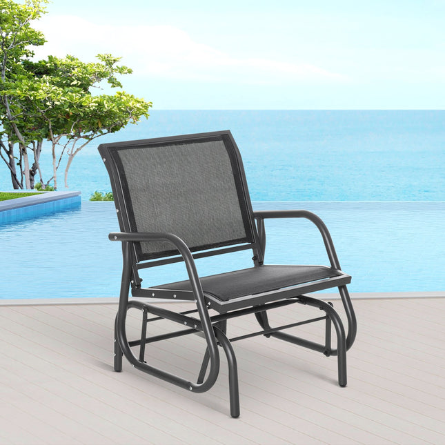Chaise À Bascule De Jardin Chaise De Jardin Chaise De Relaxation Balançoire De Jardin Chaise À Bascule En Métal Pour Patio Balcon Maille Noir 75 X 66 X 85 Cm