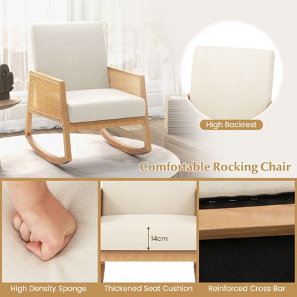 Schaukelstuhl, Rattanarmlehnen, gepolstertes Kissen Beige