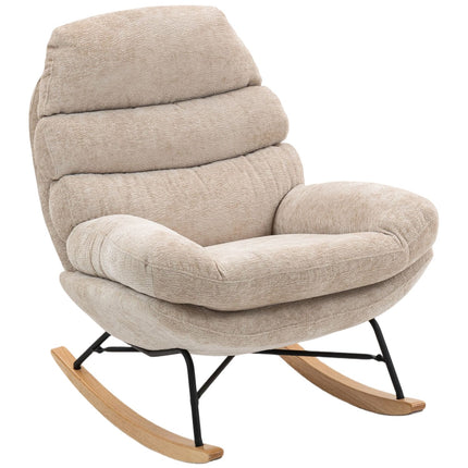 Fauteuil à bascule avec pieds en acier et base en bois, blanc crème