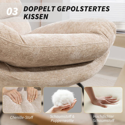 Fauteuil à bascule avec pieds en acier et base en bois, blanc crème