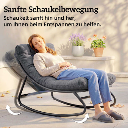 Fauteuil à bascule avec large assise en maille et coussin épais, gris