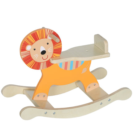 Cheval à bascule, motif lion, bois, capacité de charge 25 kg, 2 à 5 ans