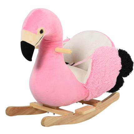 Flamingo Schaukelpferd, Plüsch mit Sicherheitsgurt, 60 cm