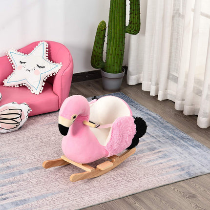Flamingo Schaukelpferd, Plüsch mit Sicherheitsgurt, 60 cm