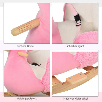 Flamingo Schaukelpferd, Plüsch mit Sicherheitsgurt, 60 cm