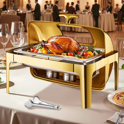 Roll Top Chafing Dish, 9 Qt Stainless Steel, Gold