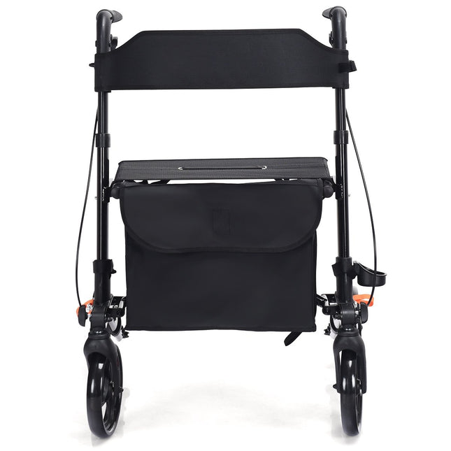 Déambulateur, déambulateur de voyage pliable, léger avec siège, poignée et sac réglables en hauteur, noir