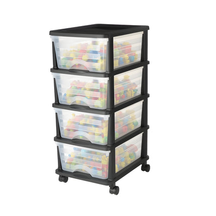 Rolling 4-Drawer Clear Plastic Storage Cart With Wheels
