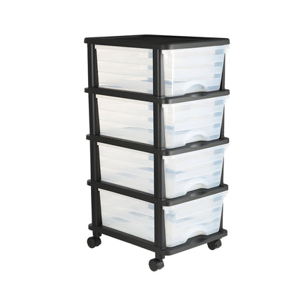 Rolling 4-Drawer Clear Plastic Storage Cart With Wheels