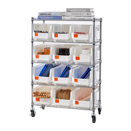 Rolling Bin Storage Rack, 5-Tier, 12 Bins, Wheels