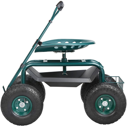 Rolling Garden Cart Seat, 360 Swivel, 10-Inch Tires