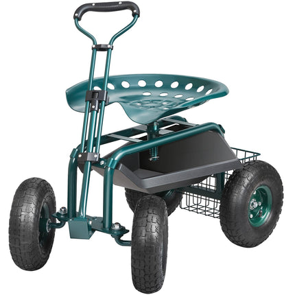 Rolling Garden Cart Seat, 360 Swivel, 10-Inch Tires
