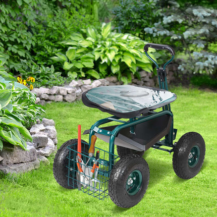Rolling Garden Cart Seat, 360 Swivel, 10-Inch Tires