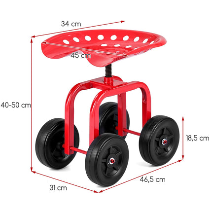 Rollbarer Gartenstuhl mit Drehfunktion und Höhenverstellung, Rot