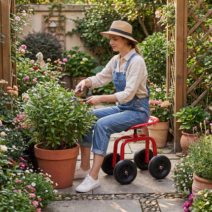 Rollbarer Gartenstuhl mit Drehfunktion und Höhenverstellung, Rot
