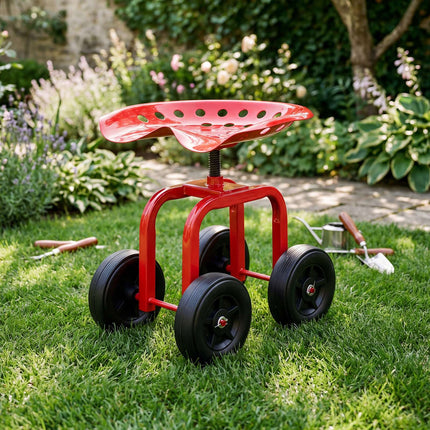 Rollbarer Gartenstuhl mit Drehfunktion und Höhenverstellung, Rot
