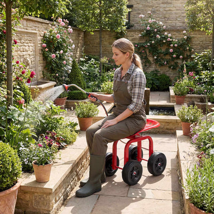 Rollbarer Gartenstuhl mit Drehfunktion und Höhenverstellung, Rot