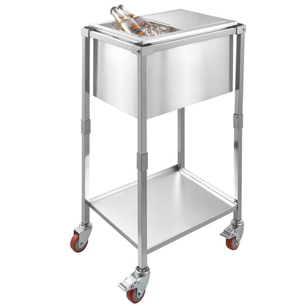Rolling Ice Chest Cooler Cart, 28L, Stainless Steel, Sliding Lid
